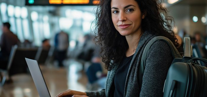 Emprendedora en aeropuerto